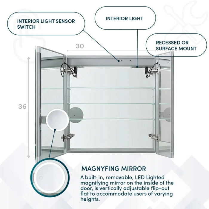 Aquadom Signature Royale 30'' × 36'' LED Lighted Medicine Cabinet