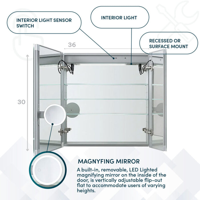 Aquadom Signature Royale 36'' × 30'' LED Lighted Medicine Cabinet