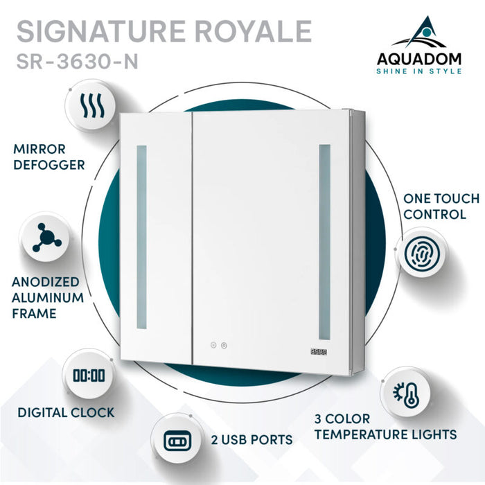 Aquadom Signature Royale 36'' × 30'' LED Lighted Medicine Cabinet