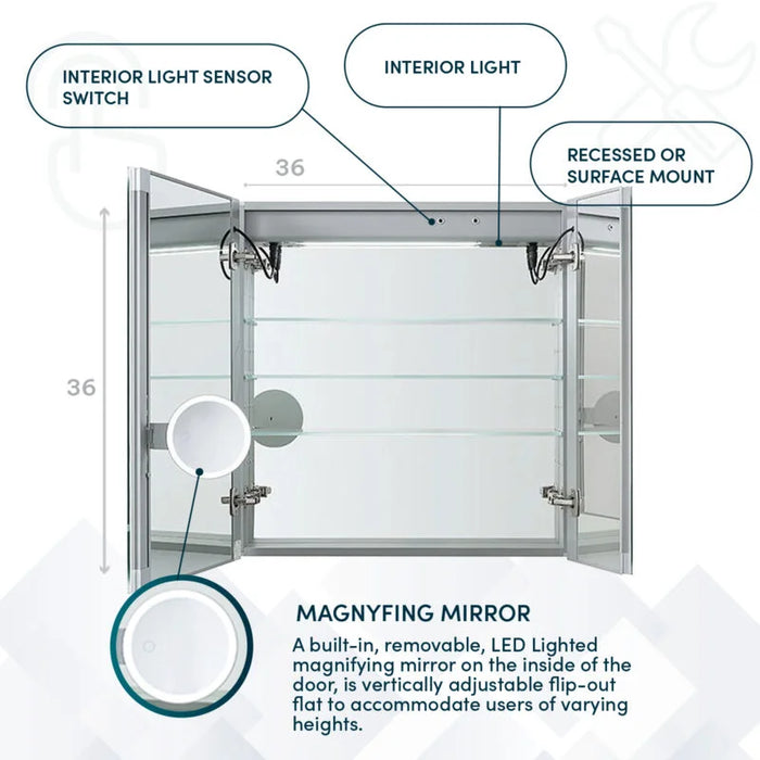 Aquadom Signature Royale 36'' × 36'' LED Lighted Medicine Cabinet