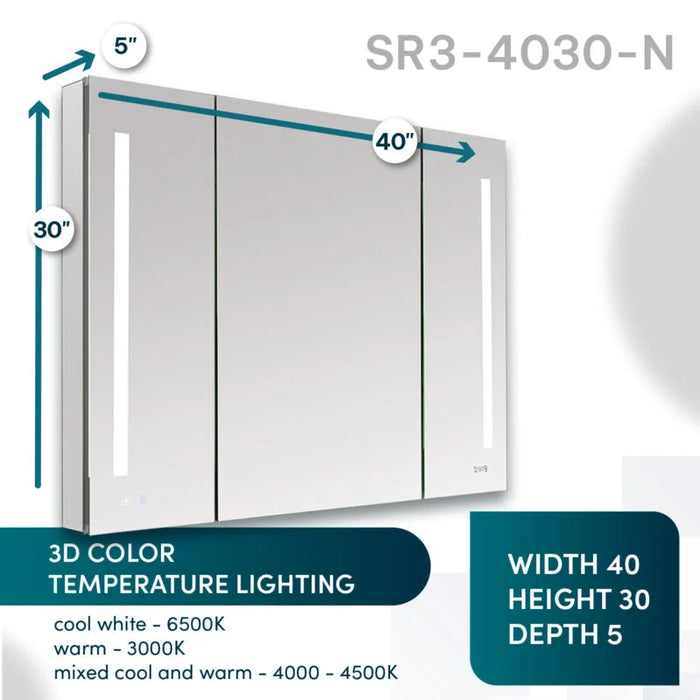 Aquadom Signature Royale 40'' × 30'' LED Lighted Triple Door Medicine Cabinet