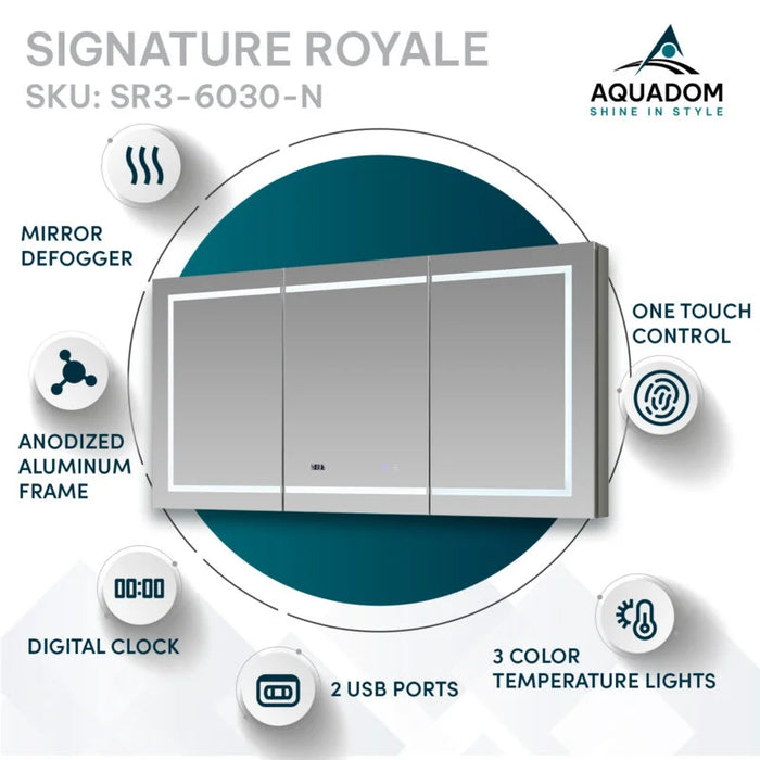 Aquadom Signature Royale 60'' × 30'' LED Lighted Medicine Cabinet