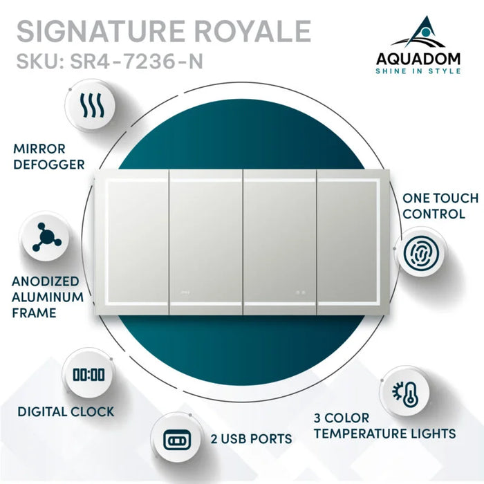 Aquadom Signature Royale 72'' × 36'' LED Lighted Medicine Cabinet