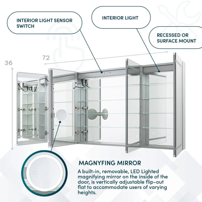 Aquadom Signature Royale 72'' × 36'' LED Lighted Medicine Cabinet