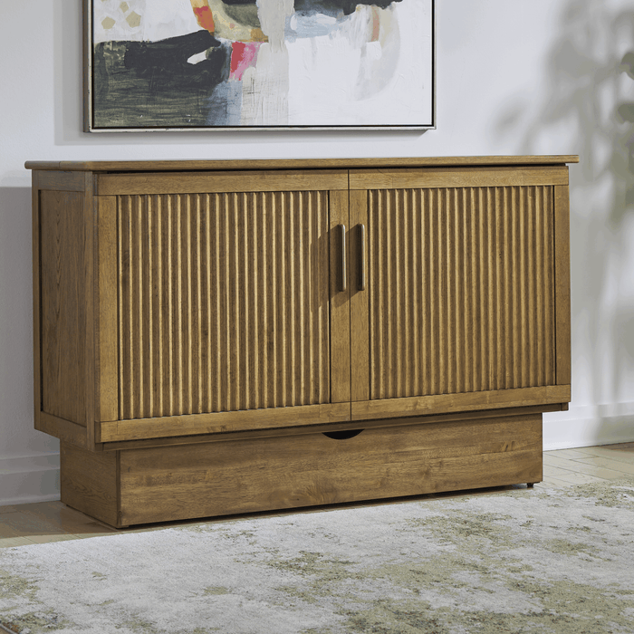 Arason Creden-ZzZ Verona Queen Size Murphy Cabinet Bed Reeded/Medium Brown 583-15