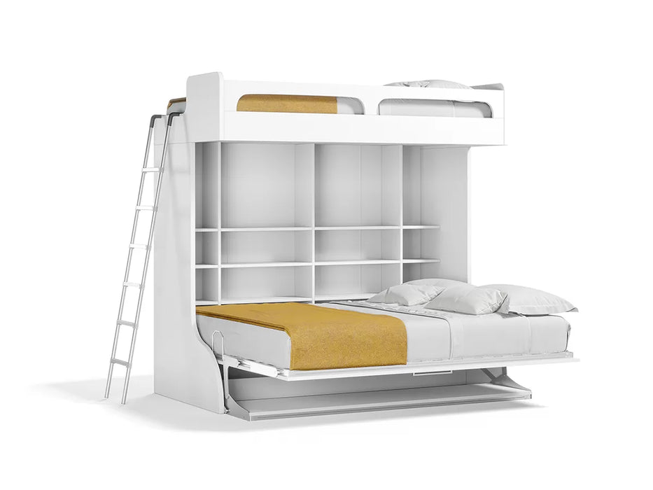 Castello Twin-Over-Full Murphy-Style Wall Bunk Bed with Desk by Multimo Beds
