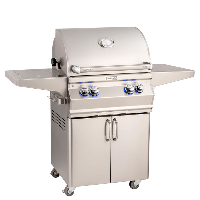 Fire Magic Aurora Portable Grill with Single Side Burner With Analog Thermometer with Back Burner Shown A430S-8EAN-62