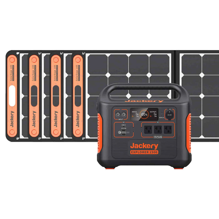 Jackery Explorer 1500 Portable Power Station and 4 x 100W Solar Panels JAE15002SP100