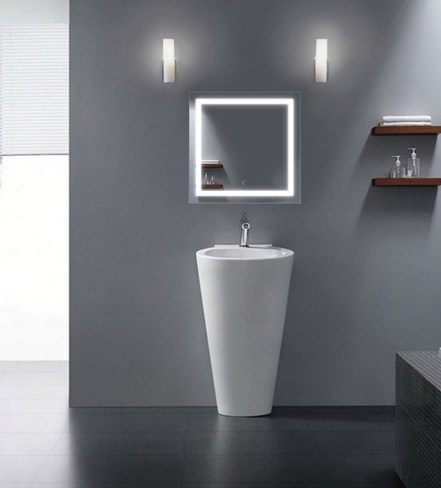 Krugg Icon 24'' X 24'' LED Bathroom Mirror with Dimmer & Defogger Square Lighted Vanity Mirror