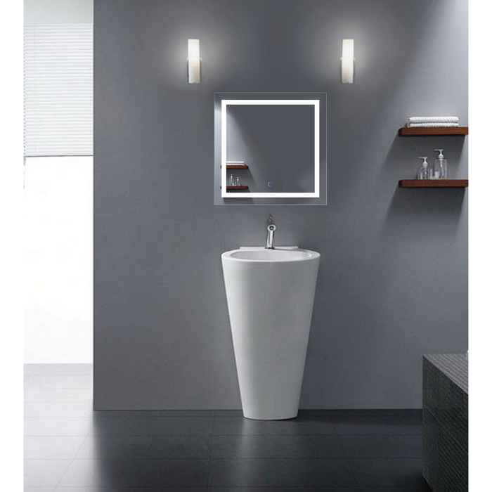 Krugg Icon 24'' X 24'' LED Bathroom Mirror with Dimmer & Defogger Square Lighted Vanity Mirror