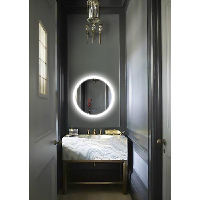 Krugg Icon 24'' X 42'' LED Bathroom Mirror with Dimmer & Defogger Round Lighted Vanity Mirror