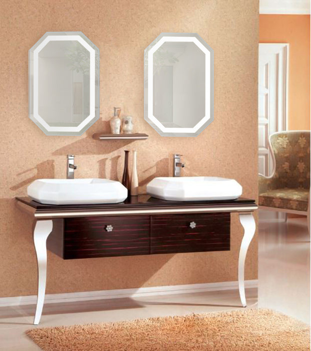 Krugg Tudor 20'' X 30'' LED Bathroom Mirror with Dimmer & Defogger Octagon Lighted Vanity Mirror