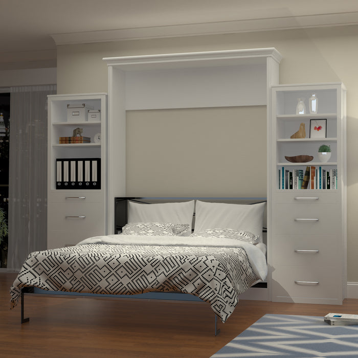 Wall Bed With 2 Side Cabinets, Queen Size, White by Leto Muro