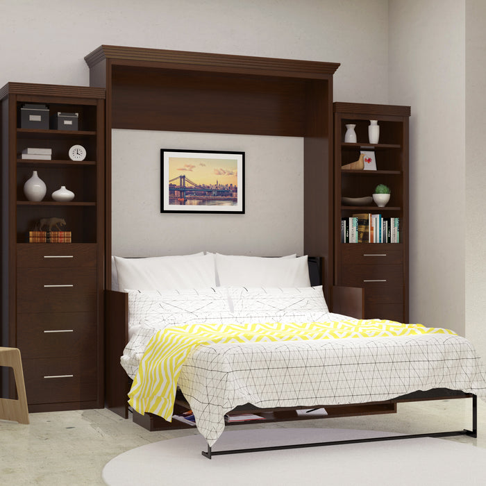 Wall Bed With Desk & 2 Side Cabinets, Queen Size, Coventry Walnut by Leto Muro