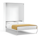 White wall-mounted bed with a gold blanket on a white background