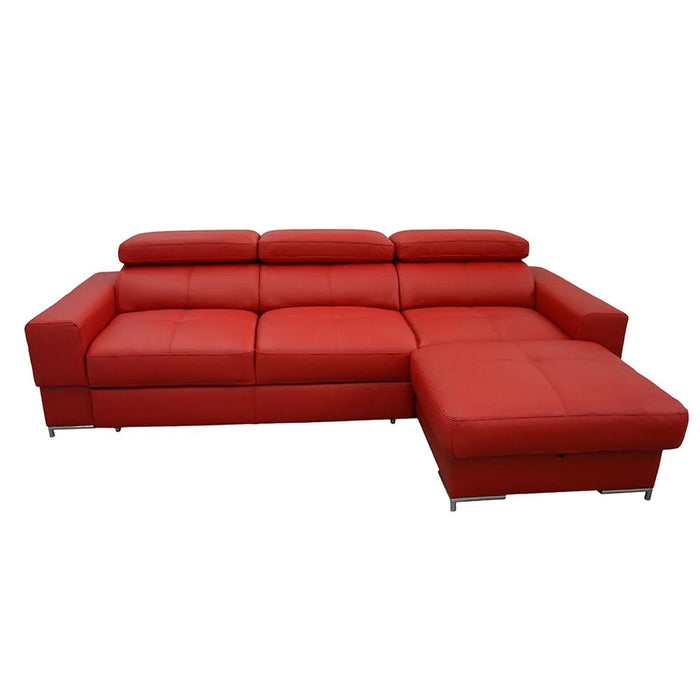 Maxima House Bazalt Natural Leather Red Sleeper Sectional  Sofa with storage Dol020