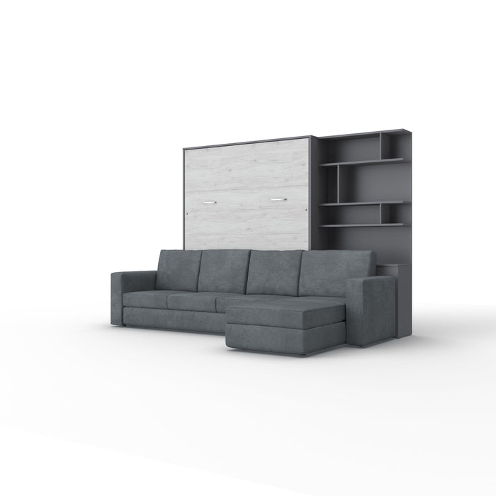 Maxima House Invento Murphy Bed Vertical Wall Bed European Queen Size with Sectional Sofa & Bookcase