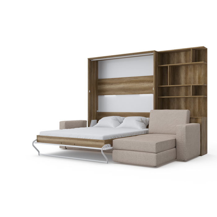 Maxima House Invento Murphy Bed Vertical Wall Bed  European Queen Size with Sectional Sofa and Bookcase