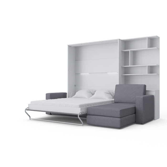 Maxima House Invento Murphy Bed Vertical Wall Bed  European Queen Size with Sectional Sofa and Bookcase