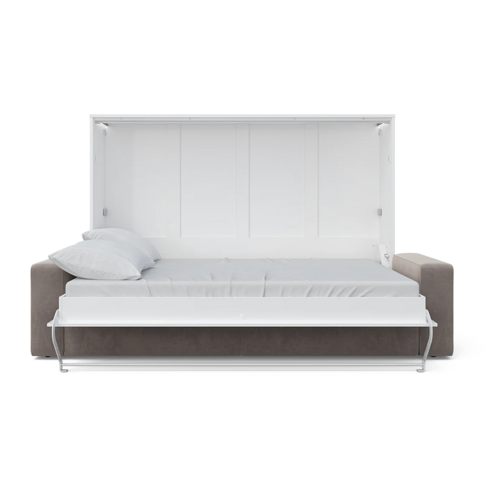 Maxima House Invento Murphy bed with a Sofa Horizontal European Full XL Size White/ Beige Sofa-IN004W-B-Elegant Home USA
