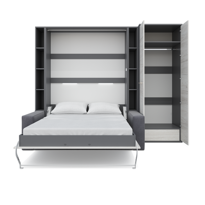 Maxima House Invento Murphy Bed with Couch & Wardrobe, Vertical, European Full Size
