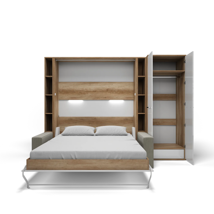 Maxima House Invento Murphy Bed with Couch & Wardrobe, Vertical, European Queen Size