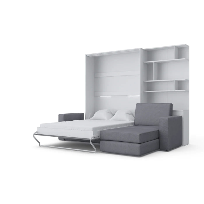 Maxima House Invento Murphy Bed Vertical Wall Bed European Full XL Size with Corner Sofa and Bookcase