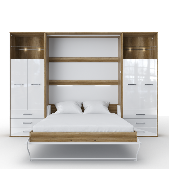 Maxima House Invento Murphy Bed Vertical Wall Bed European Full XL Size with 2 Cabinets