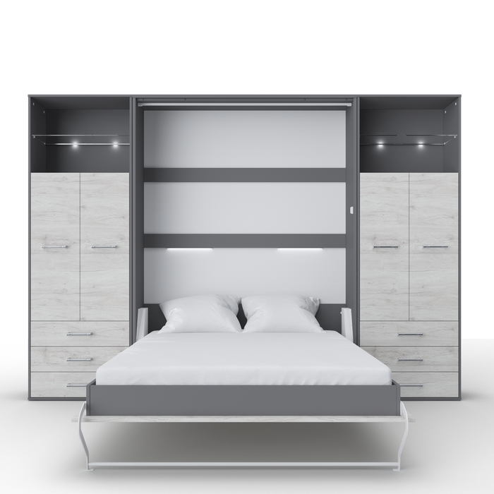 Maxima House Invento Murphy Bed Vertical Wall Bed  European Queen Size with 2 Cabinets IN160V
