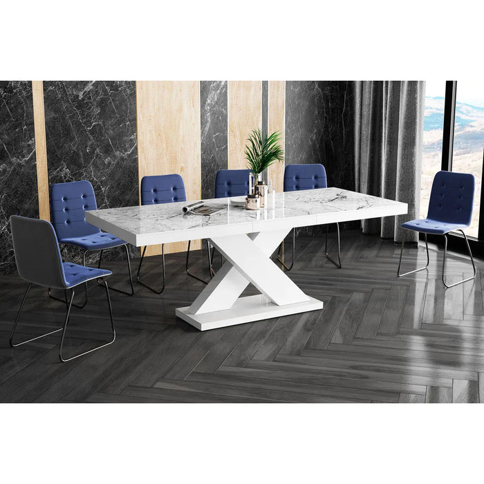 Maxima House Xena 7pcs Modern Glossy Extendable Dining Table Set with 2 Self-storing Leaves plus 6 chairs  HU0108K-321B