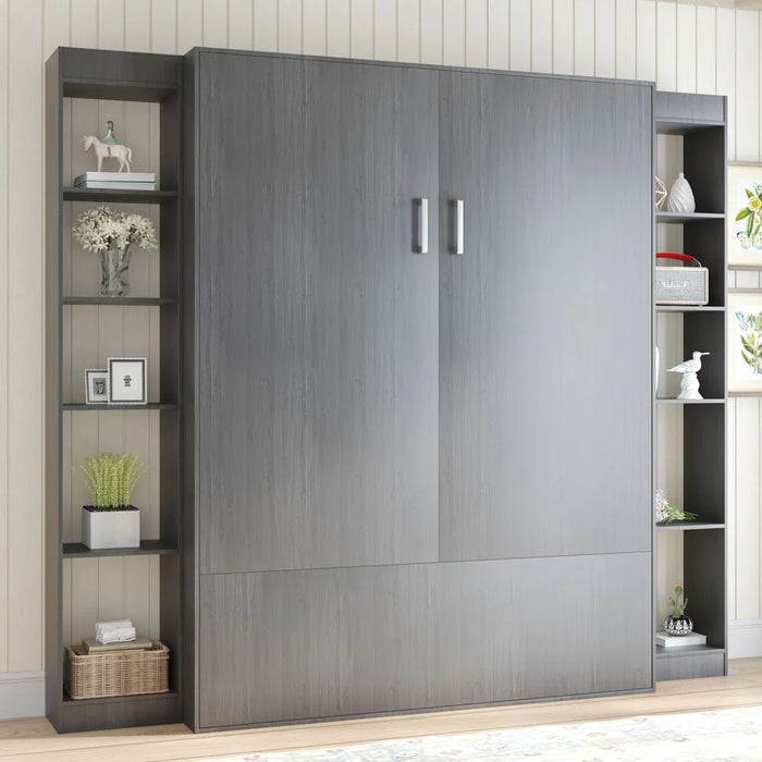 Mjkone Modern Murphy Bed Queen Size Pull-Down Wall Beds with Side Cabinet