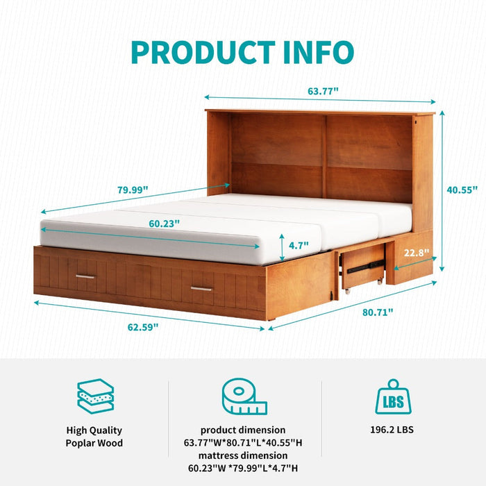 Mjkone Modern Murphy Cabinet Bed Queen Size with USB Charging Station and Foldable Mattress