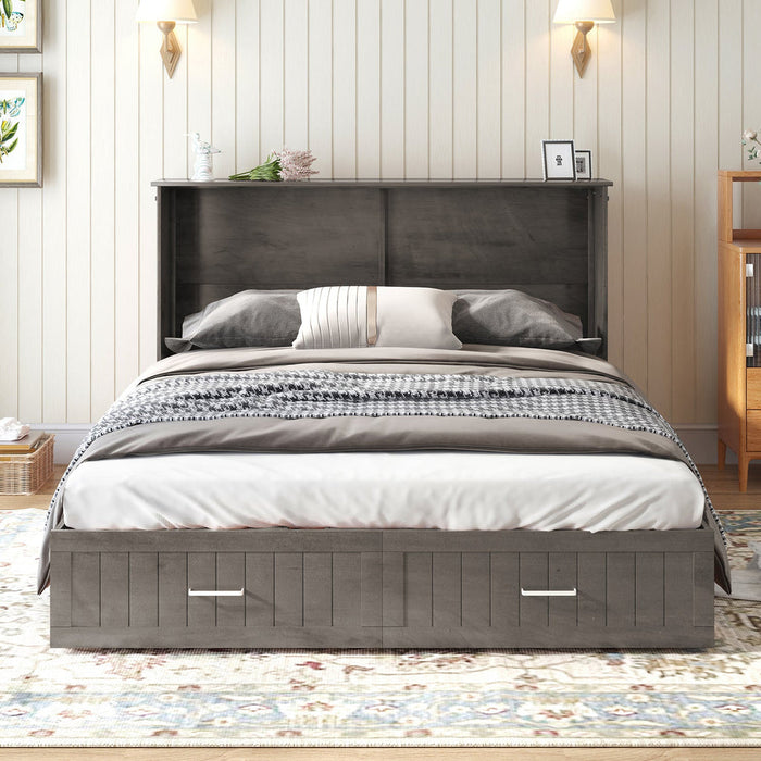 Mjkone Modern Murphy Cabinet Bed Queen Size with USB Charging Station and Foldable Mattress