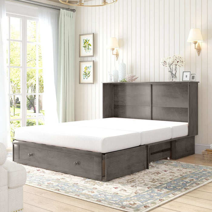 Mjkone Murphy Cabinet Bed Queen Size with Drawers and USB Charging Station