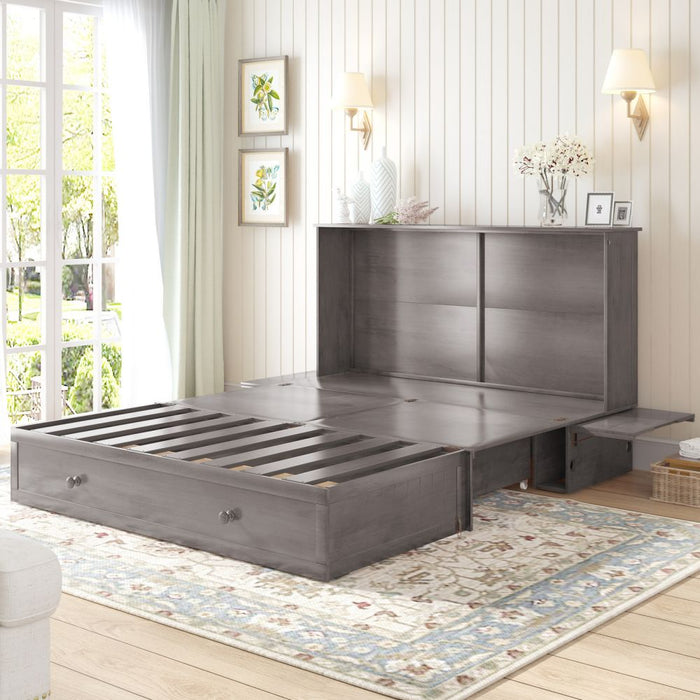 Mjkone Murphy Cabinet Bed Queen Size with Storage Drawer & USB Charging Port