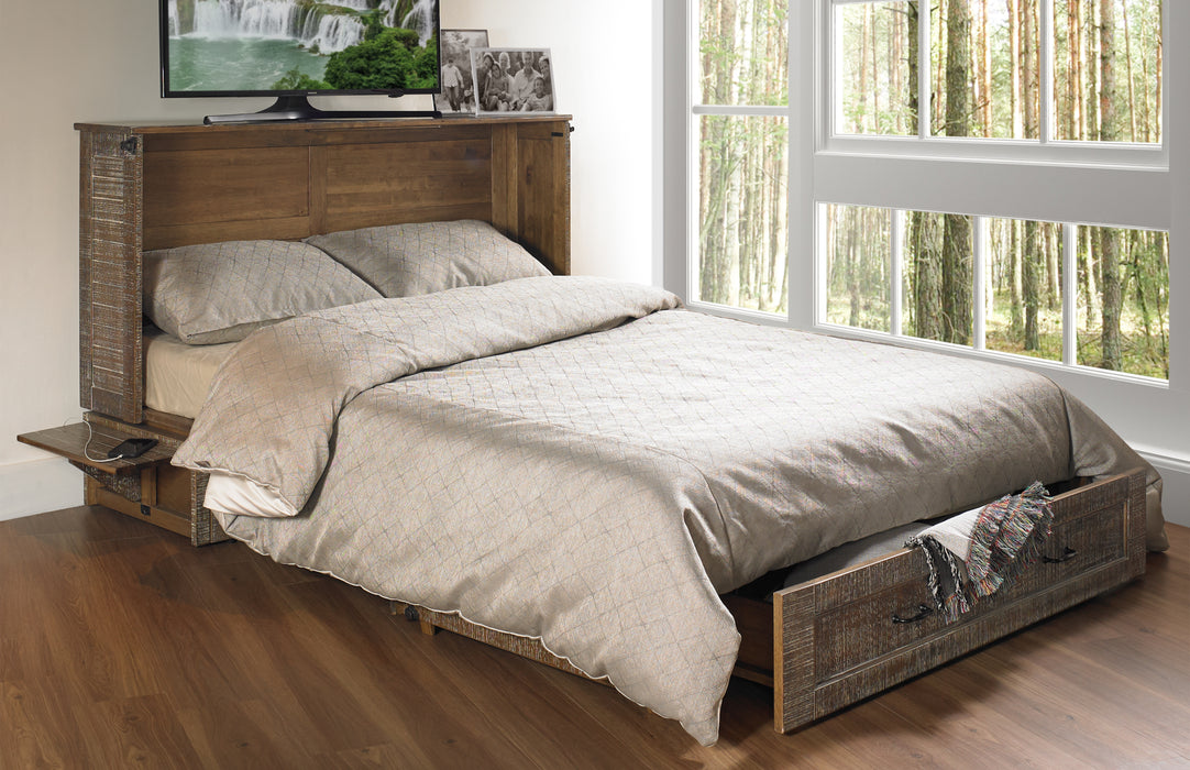 Night and Day Furniture Poppy Murphy Cabinet Bed, Queen, White Bark Finish