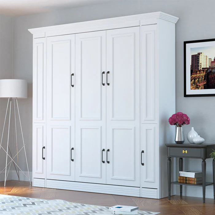 Portrait Murphy Bed with Internal Storage, Queen Size, White | Leto Muro
