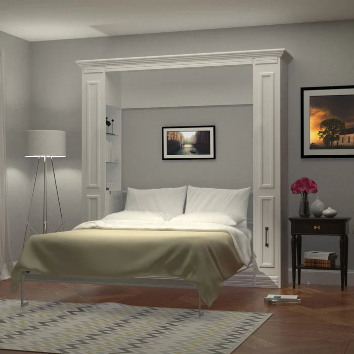 Portrait Murphy Bed with Internal Storage, Queen Size, White | Leto Muro