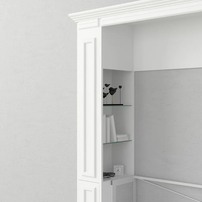 Portrait Murphy Bed with Internal Storage, Queen Size, White | Leto Muro