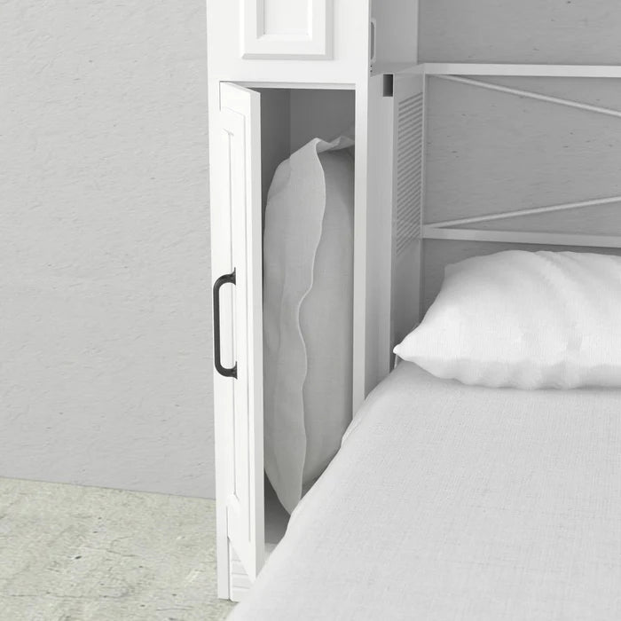 Portrait Murphy Bed with Internal Storage, Queen Size, White | Leto Muro