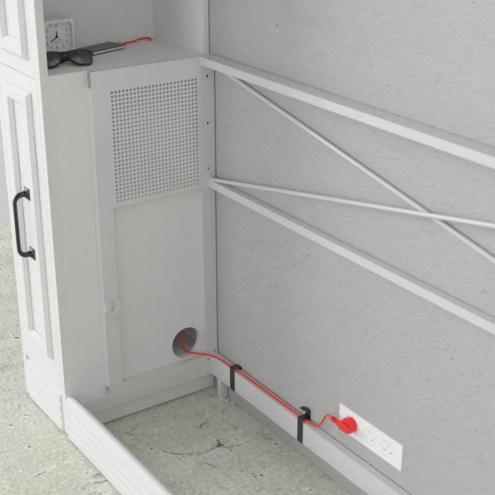 Portrait Murphy Bed with Internal Storage, Queen Size, White | Leto Muro