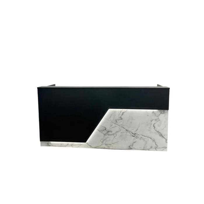 Miami Modern Reception Desk – Calcutta Finish, LED Lighted 4–7 ft Pre‑Assembled Front Counter