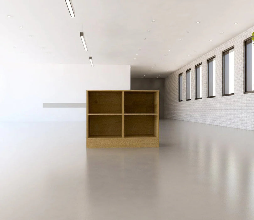 Modern Reception Counter – 75″ Modern Flat‑Pack Desk with White Laminate & Storage Shelves