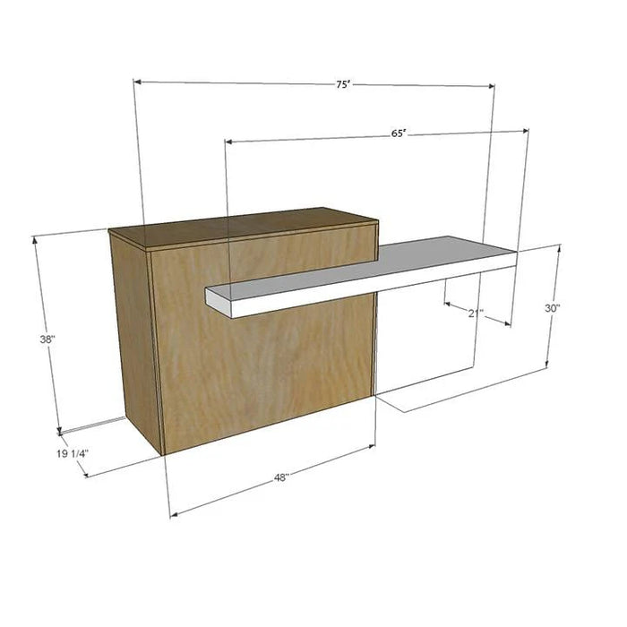 Modern Reception Counter – 75″ Modern Flat‑Pack Desk with White Laminate & Storage Shelves