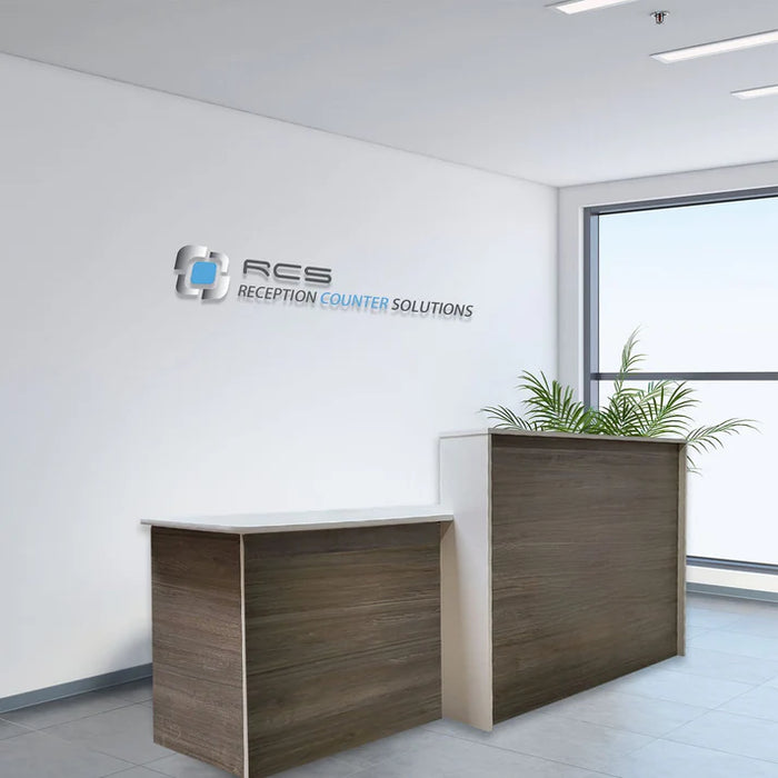 Reception Office Desk | Laminate Counter w/ Drop‑Down ADA Section, Grommets & Floor Sliders