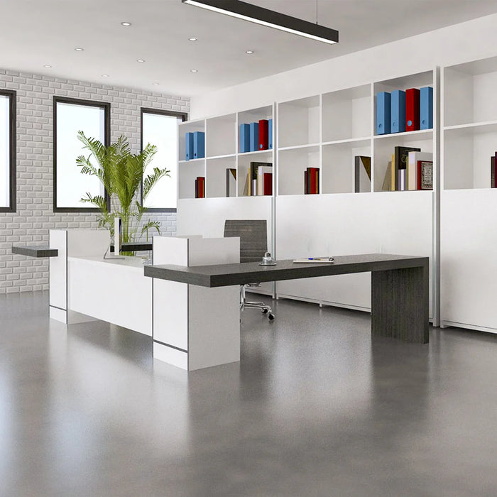 Alpha Deluxe Reception Desk Workstation – Dual‑Station Flat‑Pack with Laminate Surface, Drawers & Cable Grommets