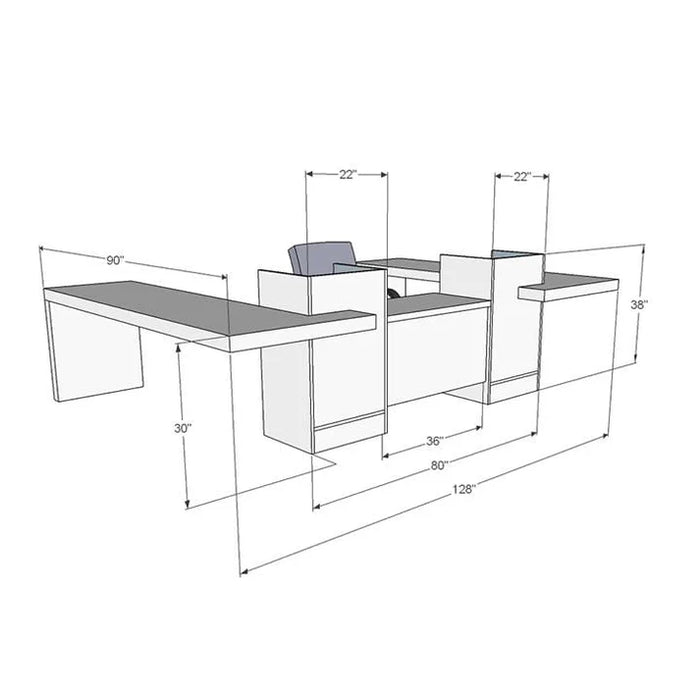 Alpha Reception Desk Workstation – Dual‑Station Flat‑Pack Desk with Laminate Surface, Drawers & Cable Grommets