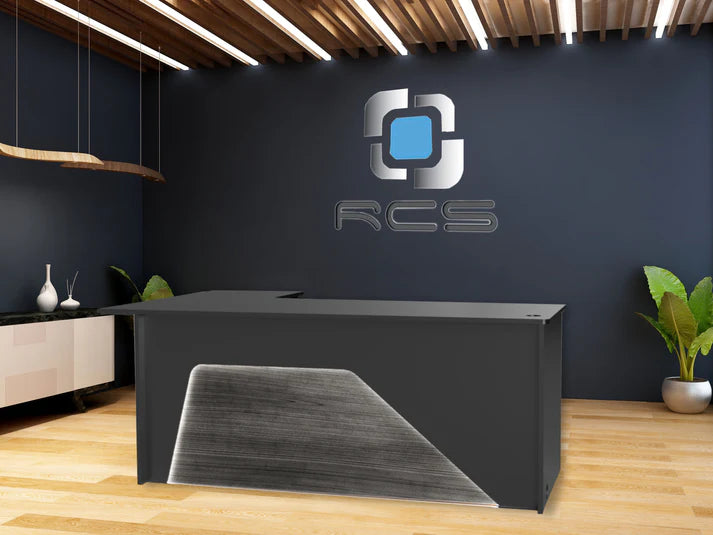 Office Computer Desk | Laminate Counter w/ Color‑Changing LED, Grommets & Floor‑Protecting Sliders