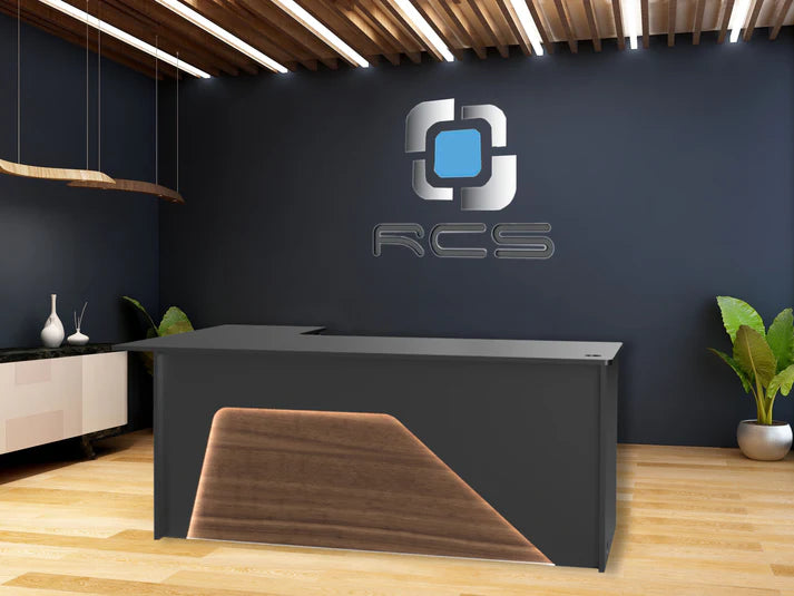 Office Computer Desk | Laminate Counter w/ Color‑Changing LED, Grommets & Floor‑Protecting Sliders