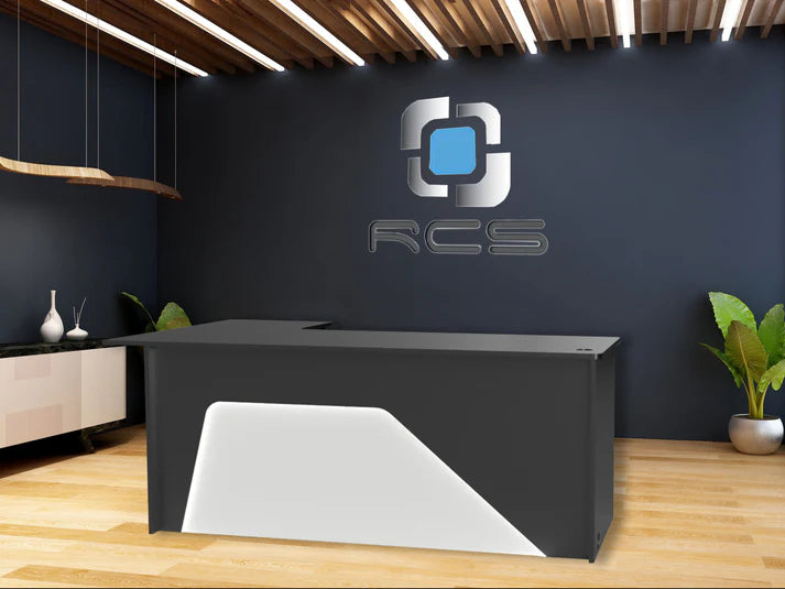 Office Computer Desk | Laminate Counter w/ Color‑Changing LED, Grommets & Floor‑Protecting Sliders
